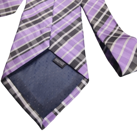 ✨ Kai Long Purple Plaid Silk Tie - Picture 5 of 7